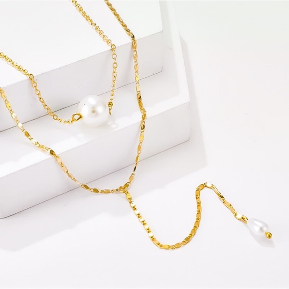 ⚜️[𝟯/$𝟭𝟴]⚜️2 Layered Gold Pearl Drop Choker NEW - Picture 4 of 7